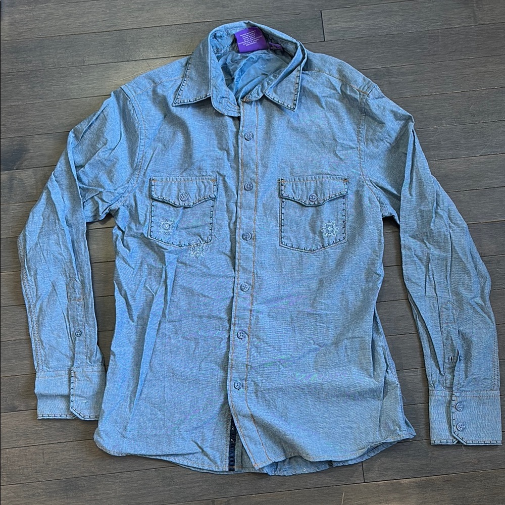 Men's Jimi Hendrix Experience ‘The Purple Label’ Blue Button-Up Shirt Size S